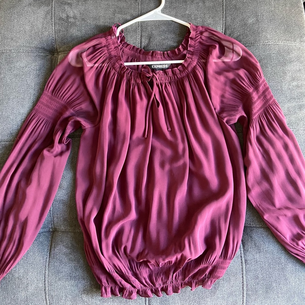 Express Maroon Ruched Long Sleeve Blouse - Size Small